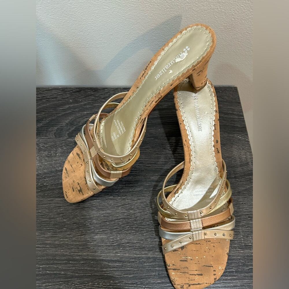 Naturalizer Sana Silver Bronze Leather 2" Heel Shoes 9M Women's Open Toe hills.